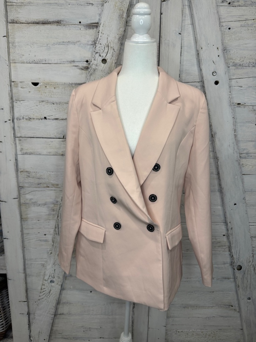 Women's Double-Breasted Soft Pink Blazer Jacket